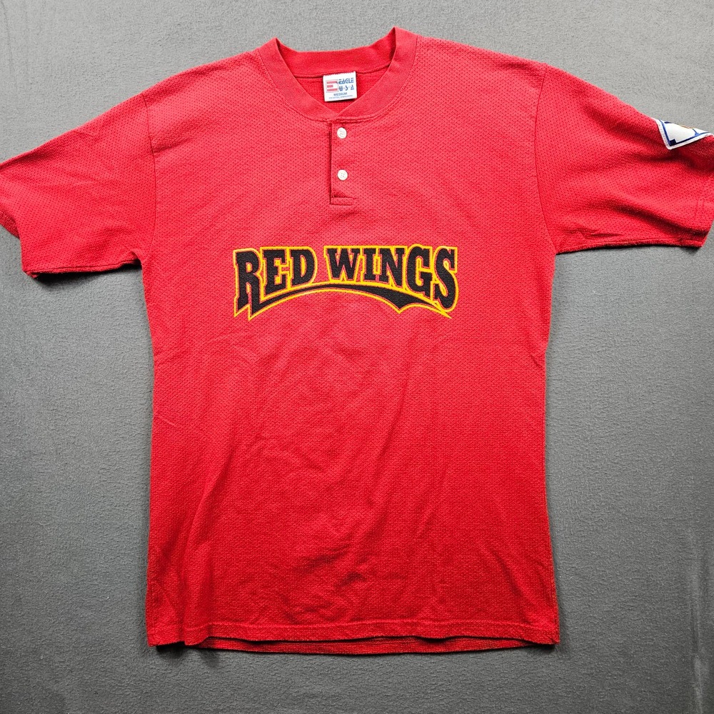 Vintage Red Wings Jersey Shirt Henley AAU Eagle USA Medium Hockey 24